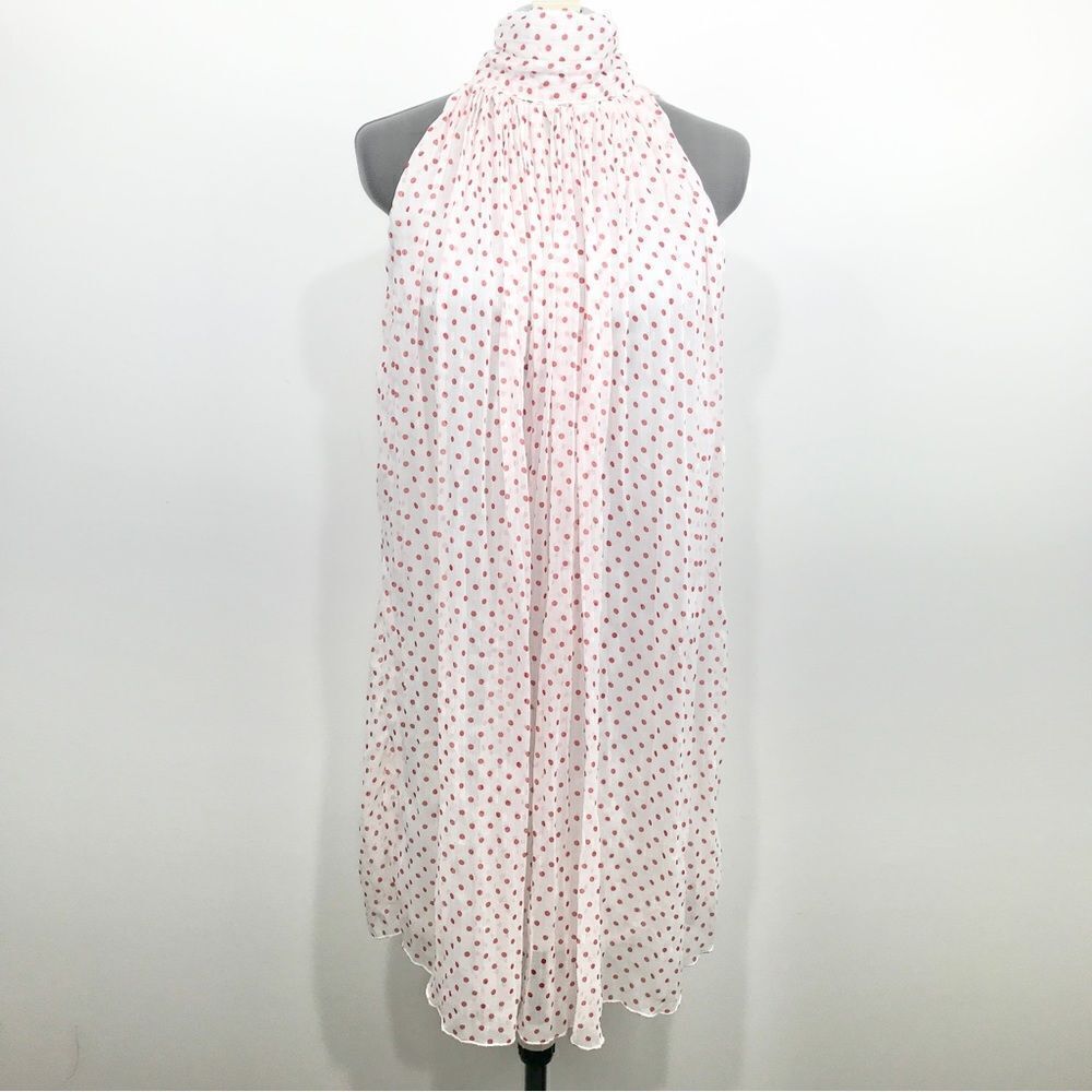 Freeway Red Polka Dot Pleated High Neck Chiffon Dress